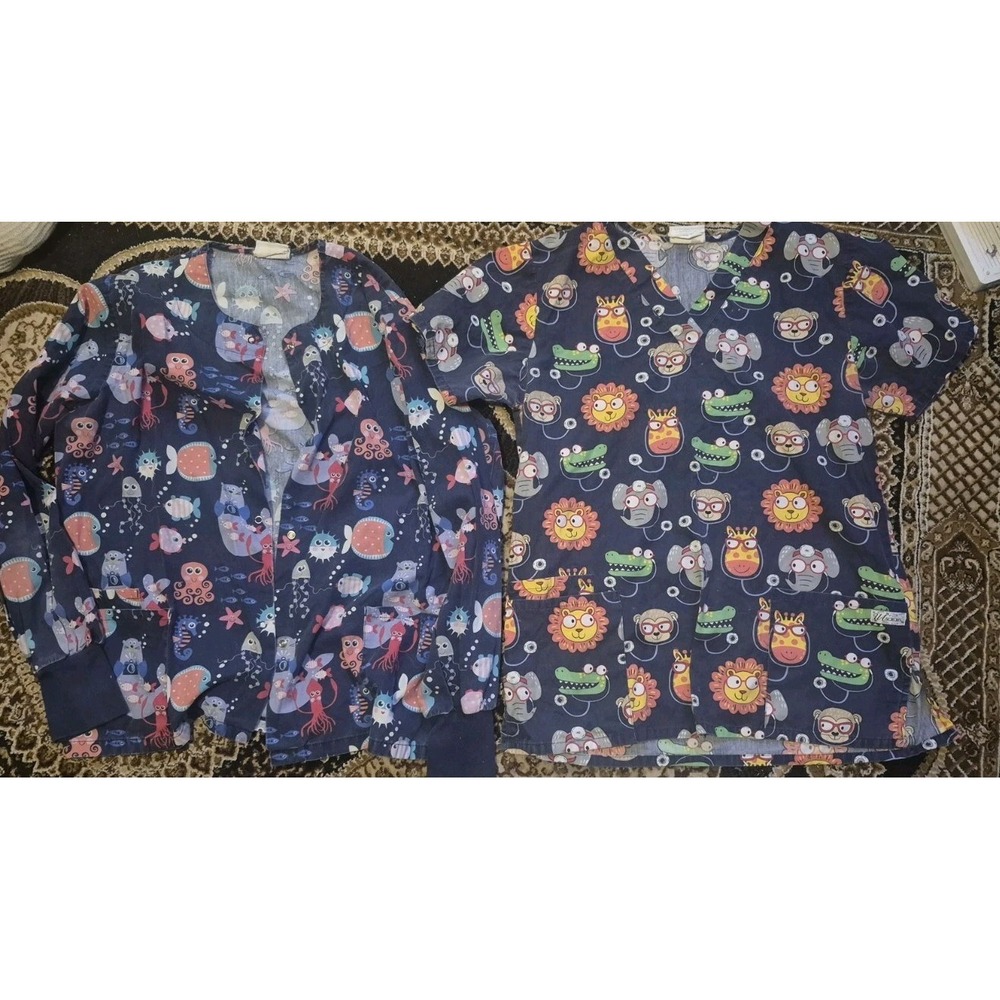 Scrubs Animal Doctor Print Top & Jacket Set Unisex Medical Scrubs